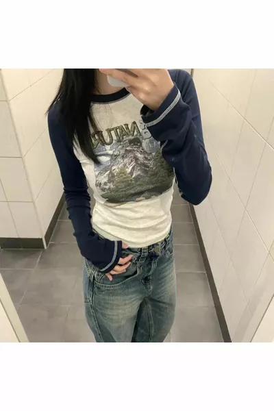 Тъмносин реглан ръкави Back To Nature Сив меланж с дълъг ръкав