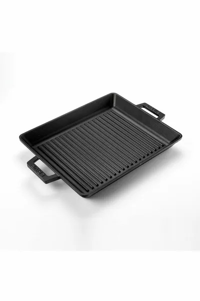 Чугунная прямоугольная сковорода-гриль с чугунным цельным корпусом, двойные ручки, размер см.
