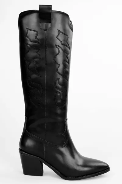 Женские смелые черные ковбойские сапоги с вышивкой