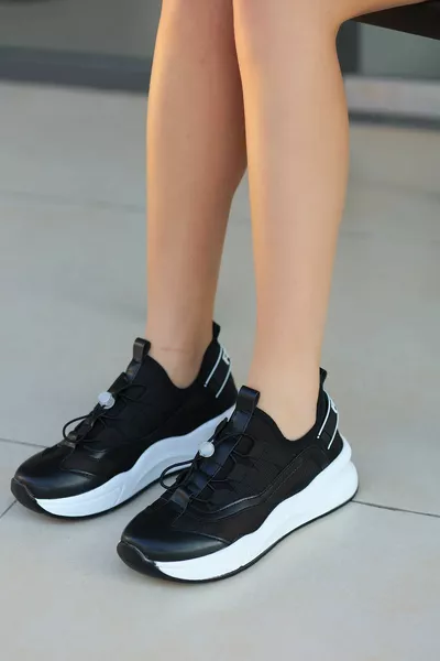 Conels Lace Up Gedetailleerde Dames Sneakers Zwart