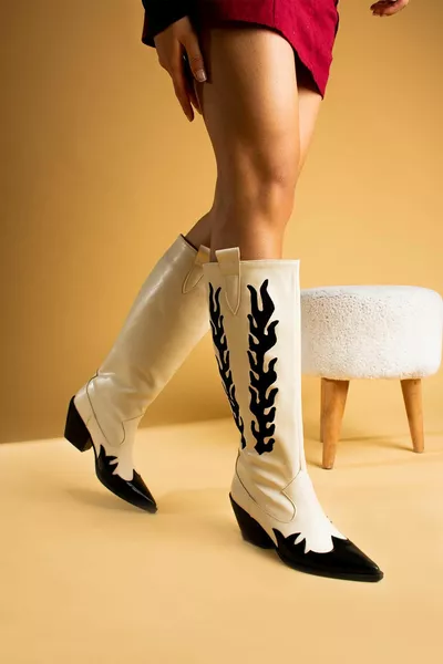 Alina Women's Boots Cowboy Black Skin Patterned Beige Skin