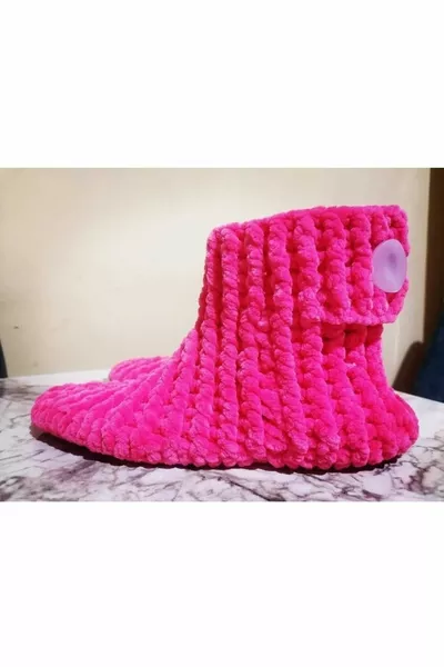Вязаные вручную бархатные розовые домашние сапоги Panduf