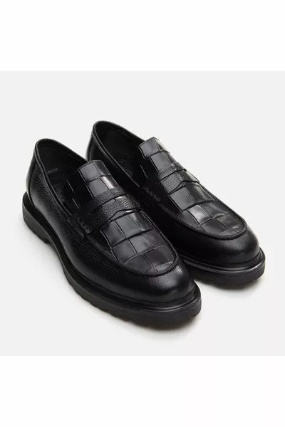 Mocassins Homme Noir en Cuir Véritable