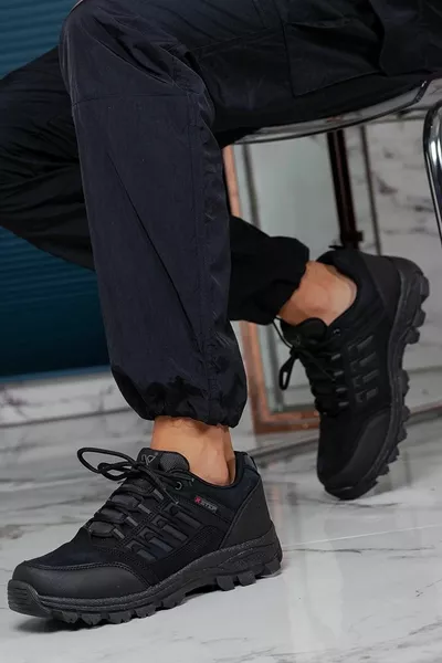 أحذية رجالية سوداء كاجوال فرو بسحاب وأربطة اصبع القدم وحماية الكعب مقاس  -