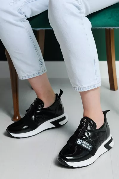 Tommy Schwarze Sneakers mit Reißverschluss