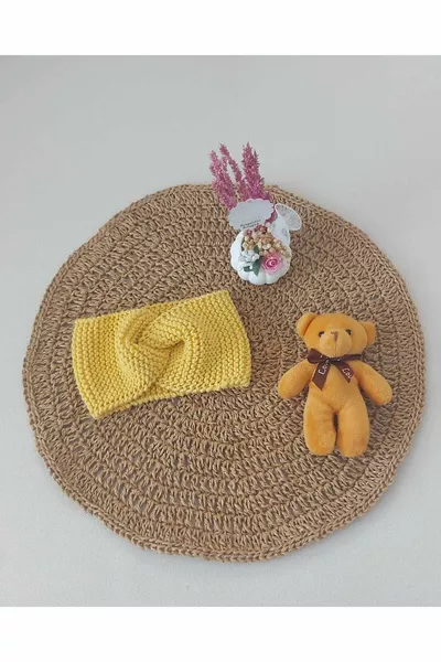 Жълт подарък за новородено Бебешко ръчно плетене Акрилна вълна Penduf ботуши и комплект бандана Раждане внезапно  месеца