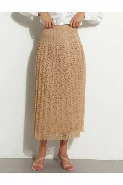 Плиссированная кружевная юбка песочно-бежевый
