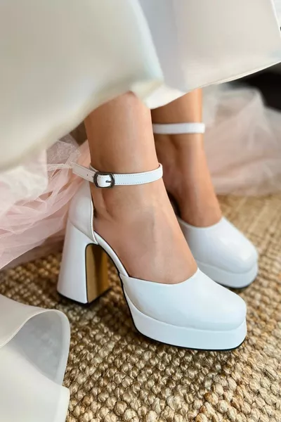 Women's Bride Bridal Wedding Shoes Matte Leather Platform Closed Toe High Heels