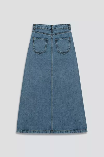 Langer Glocken-Jeansrock Blue Snow Wash