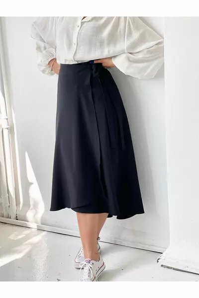 Double-breasted Wrapover Skirt Women's Black