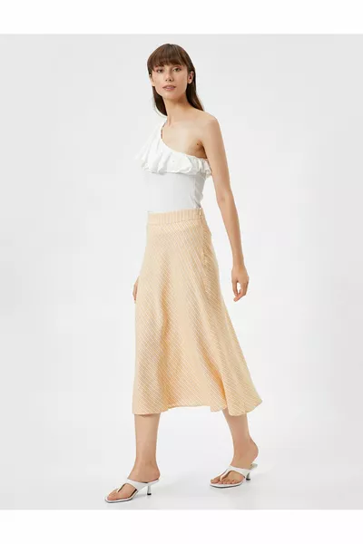 Midi Etek A Kesim Normal Bel Fermuarlı Keten Karışımlı