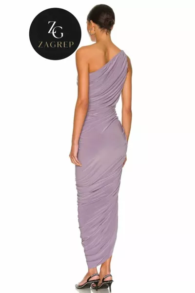 Women's Lilac Draped Shirred Shoulder Lined Midi Dress