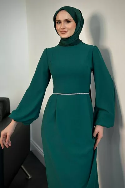 كارين بالون كم الخصر حجر مساء اللباس الزمرد