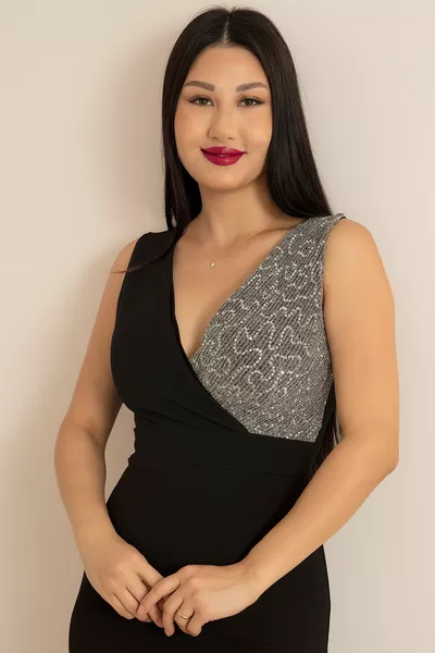 Abito da sera lungo a sirena con colletto doppiopetto 