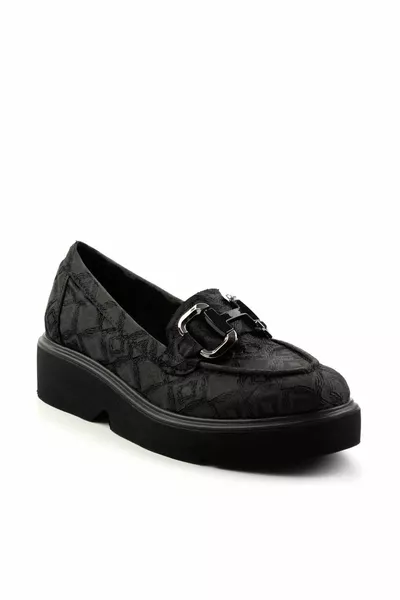 Schwarze Damen-Loafer-Schuhe aus schwarzem Stoff 