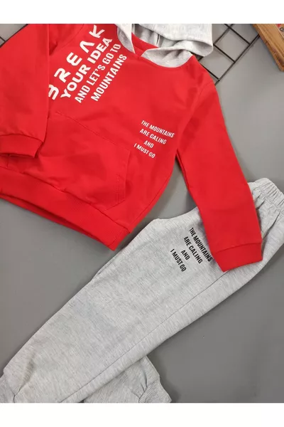 بدلة رياضية للأطفال الثنائية المثالية باللون الأحمر للأعمار 1-2-3-4-5 سنوات