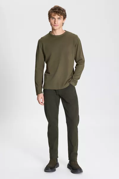 Мъжки Хаки Стандартна кройка Обикновена кройка Топъл пуловер с овално деколте