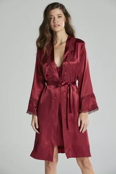 Ensemble de trousseau de mariée en satin six pièces -  Bordeaux