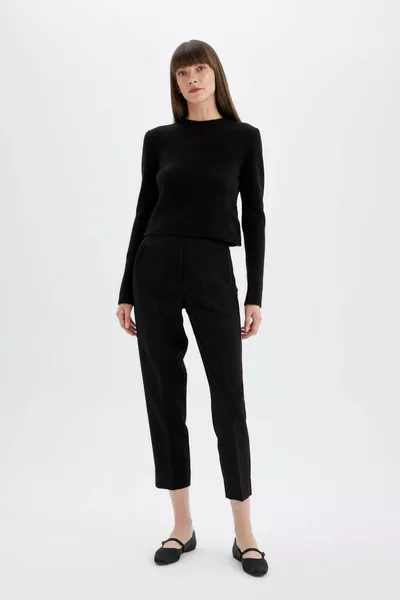 Pull Tricot Crop Basique Premium Col Rond Coupe Régulière WN