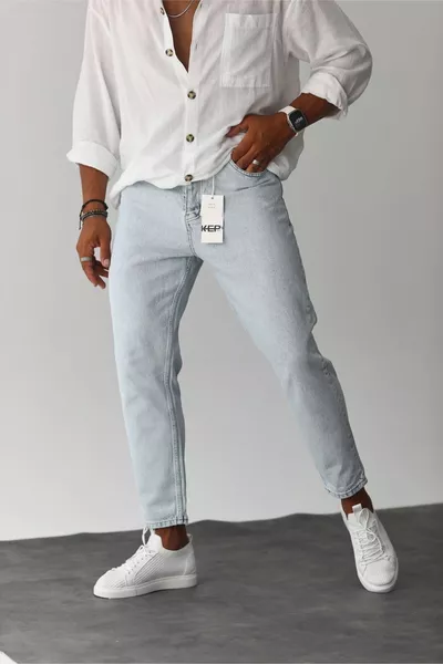 بنطال جينز أزرق فاتح للرجال بويفريند