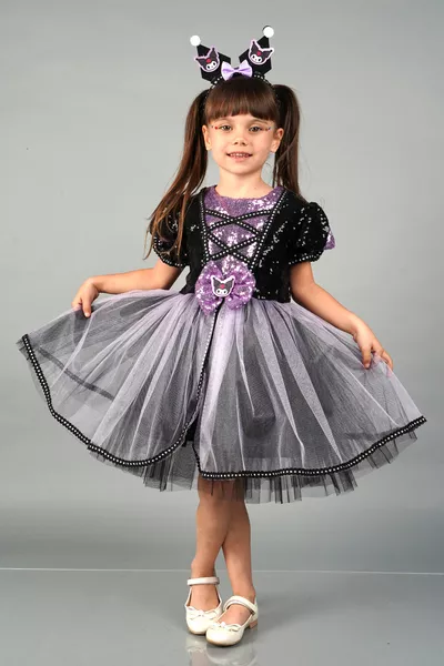 Kuromi Verjaardag Prinses Kostuum en Jurk met Strasskroon Accessoire