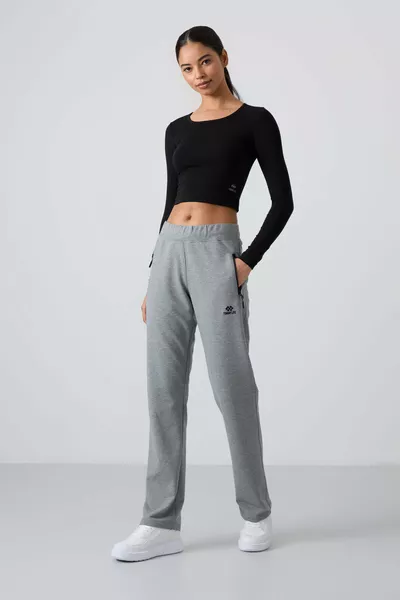 Grauer Melange-Sweatpants für Damen mit Reißverschluss und Taschen, entspannte Passform, klassischer Beinabschluss - 