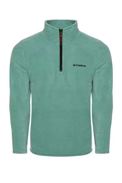 Men's Fleece in Pistachio Color with Half-Zip and Boat Neck for Outdoor