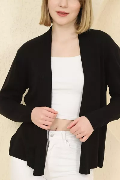 Дамска черна тънка жилетка от рипс трико