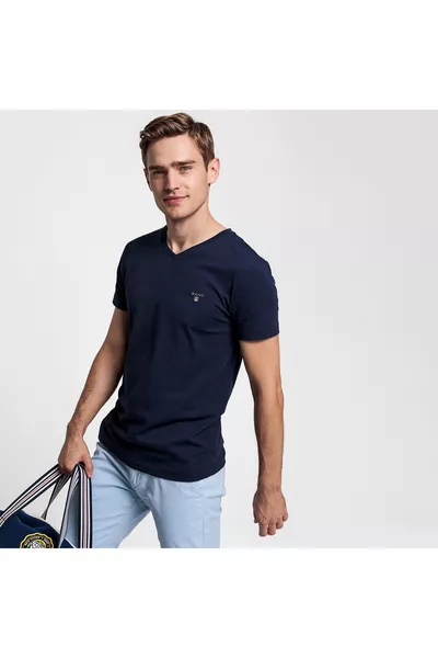 Herren Slim Fit T-Shirt mit V-Ausschnitt in Marineblau