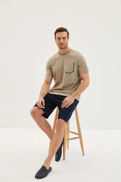 Комплект памучни пижами с контрастна якичка, 2 части