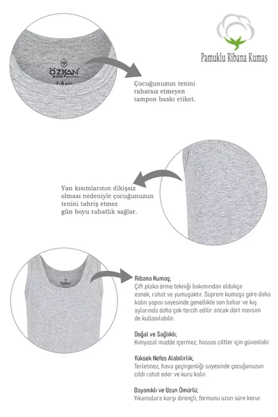 Özkan  5-Pack Boys' Cotton Ribbed Stretch Comfortable Vest