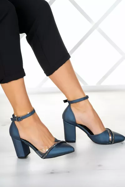 Samira Chaussures design transparent en pierre satinée bleu marine