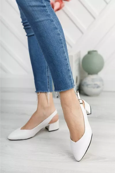Women's Shoes White Skin Short Heels Open Back Evening Shoes Casual Classic Shoes 3cm