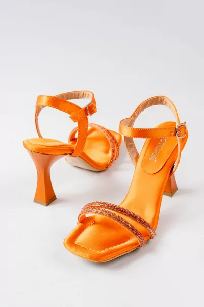 برتقالي (برتقالي) ساتان 5 مم. الإسفنج العظام مخيط وحيد اثنين من حزام أحذية السهرة