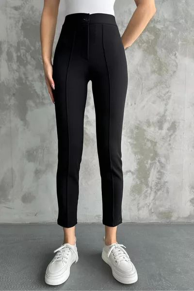 Pantalon noir taille haute wrapper à jambe étroite en tissu Chima pour femmes