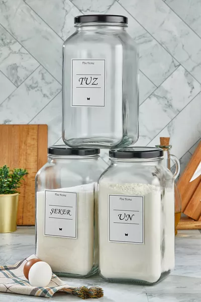 Набор из 3 декоративных кухонных органайзеров для соли, сахара и муки, стеклянные банки для хранения продуктов ( мл)