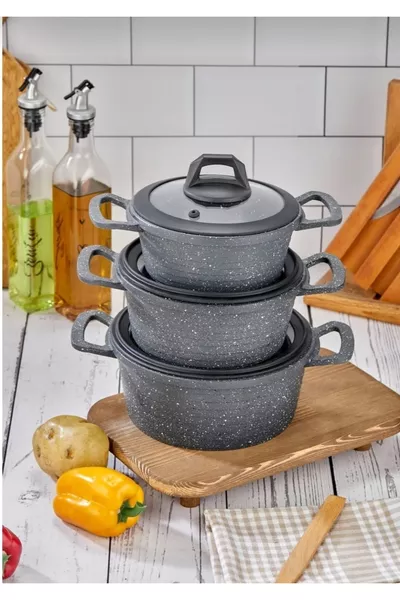 Cast Granite 6-Piece Pot Set with Silicone Lids – Durable and Non-Stick  CM