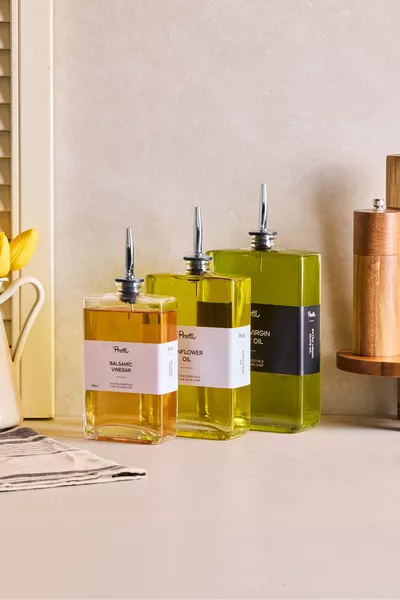 Molivet Set de 3 Huilier, Sauceur et Vinaigrier en Verre avec Bouchon Argenté  ml