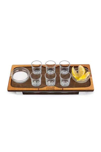 Tequila Schep, Houten Tequila Shot Set, Inclusief Glazen en Kommen. Tequila Serveertray, Nieuwjaarsset
