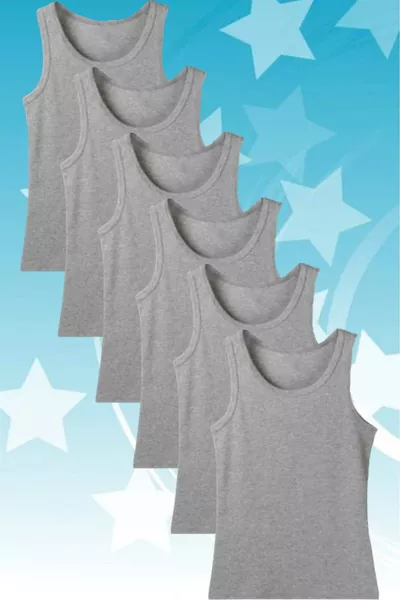Boys' Gray Cotton Jersey 6-Pack Tank Tops
