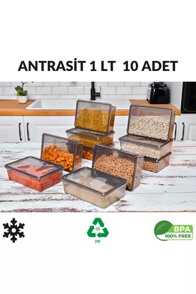 Storage Container  Pieces 1 L Anthracite Freezer, refrigerator, groceries, toys, food, coffee, supplies Box, food