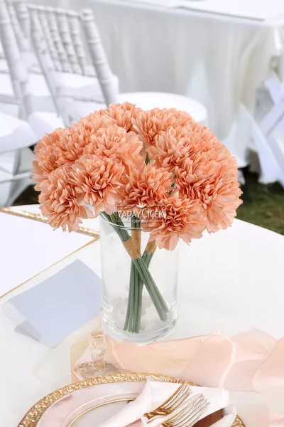 مجموعة زهور صناعية على شكل كرة، 7 وردات قرنفل صغيرة، ارتفاع  سم، لون سلموني