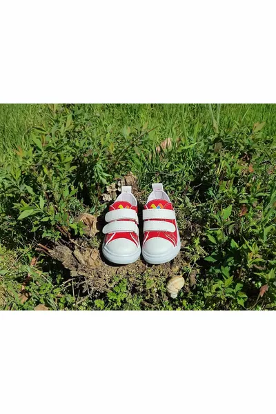  ORTHOPÉDIQUE CONFORTABLE SEMELLE VELCRO BÉBÉ LIN CHAUSSURES LÉGÈRES PREMIER PAS - ROUGE