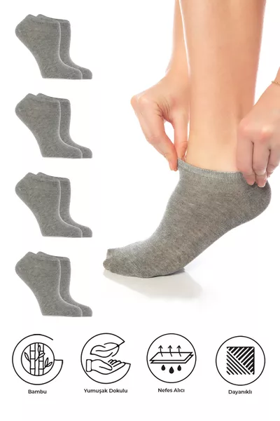 Бамбукови маратонски чорапи сив меланж Безшевни невидими спортни чорапи до глезена Премиум опаковка от 4 броя