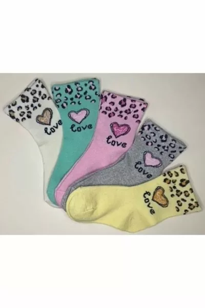 5 Paires de Chaussettes Bébé & Enfant à Motif Cœur & Léopard - Série Spéciale Chaussettes pour Filles