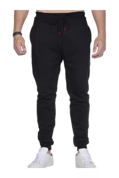 Pantaloni da jogging da uomo neri, aderenti, in cotone a due strati, slim fit