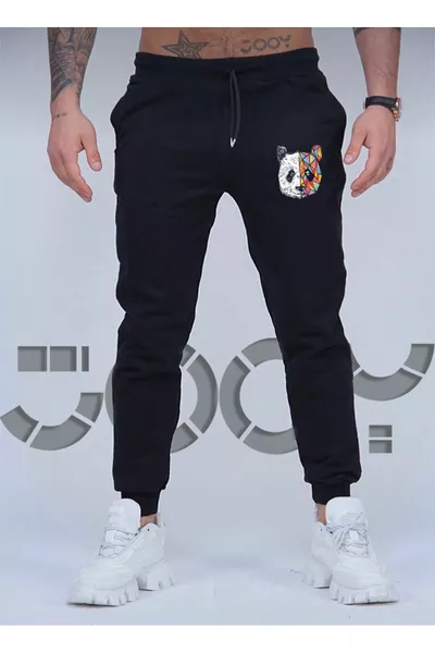 سروال رياضي رجالي أسود بطباعة باندا طوكيو