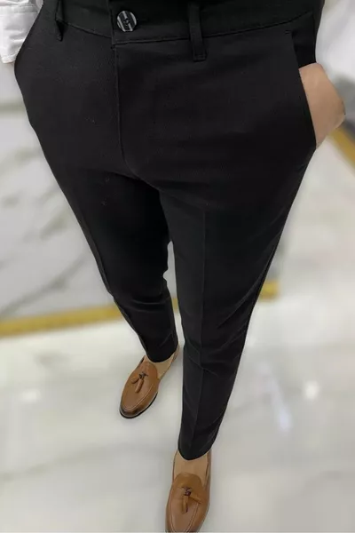 Men's Black Slim Fit Stretch Linen Pants