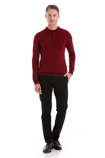 كنزة صوفية بورجوندي بقبة بولو عادية