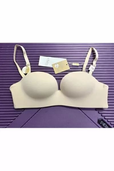  حمالة صدر بدون حمالات مدعمة وحشوة مزدوجة بلون البيج -t